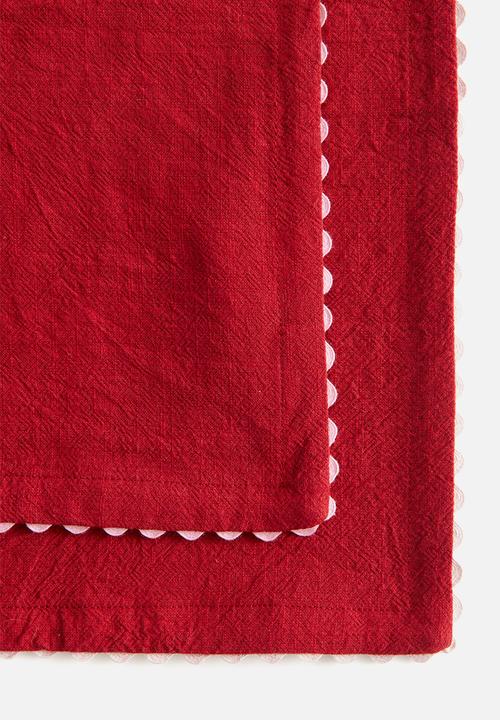 H&M - 2 pack scalloped-edge napkins - red & beige