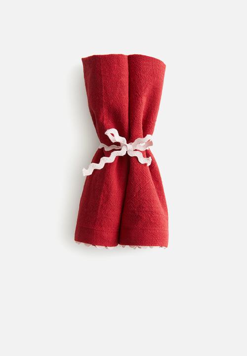 H&M - 2 pack scalloped-edge napkins - red & beige