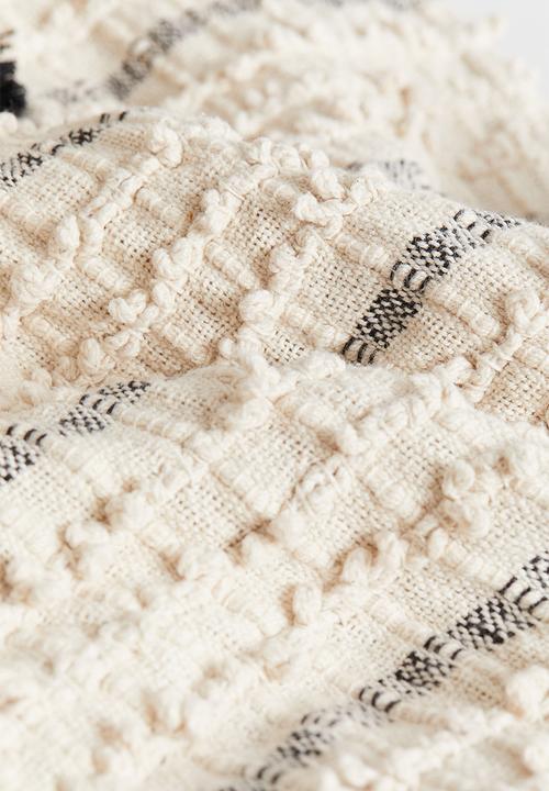 H&M - Cotton blanket with tassels - beige striped