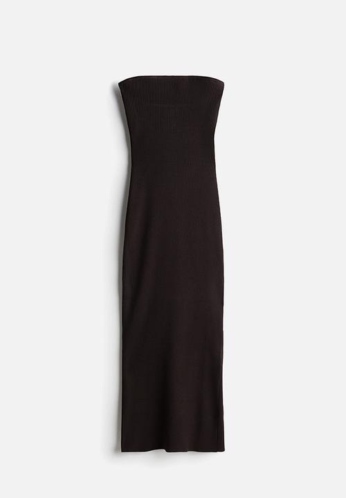 Ribbed tube dress - dark brown - 1155541010