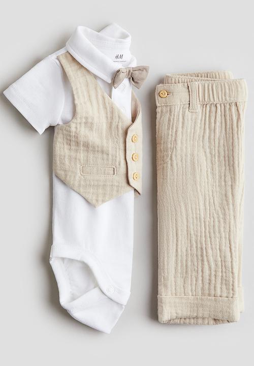 H&M - 2 piece dressy set - light beige & white