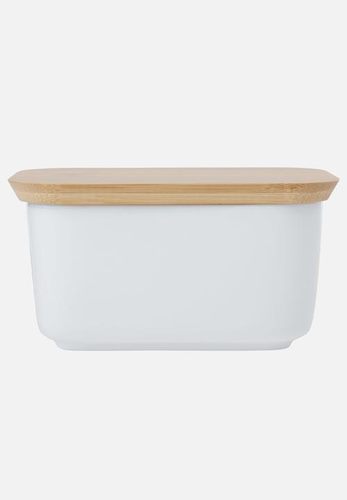 White Basics Butter Dish with Bamboo Lid - white