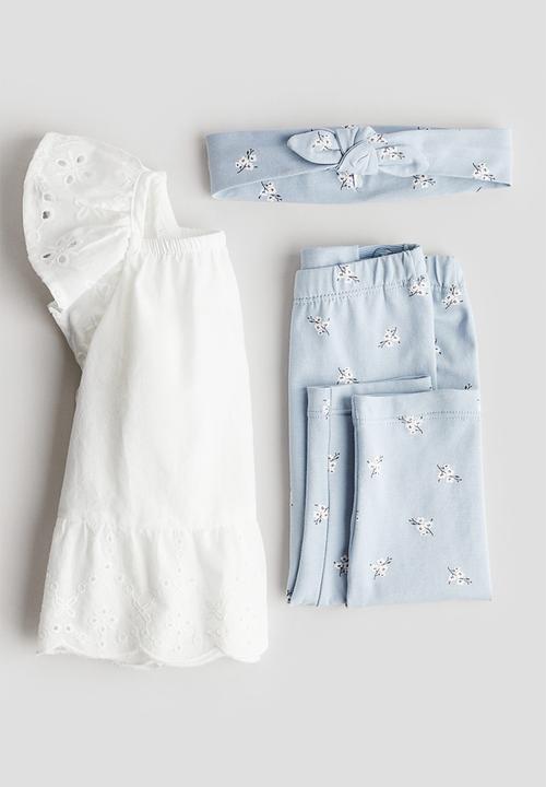 H&M - 3 piece cotton set - light blue & white