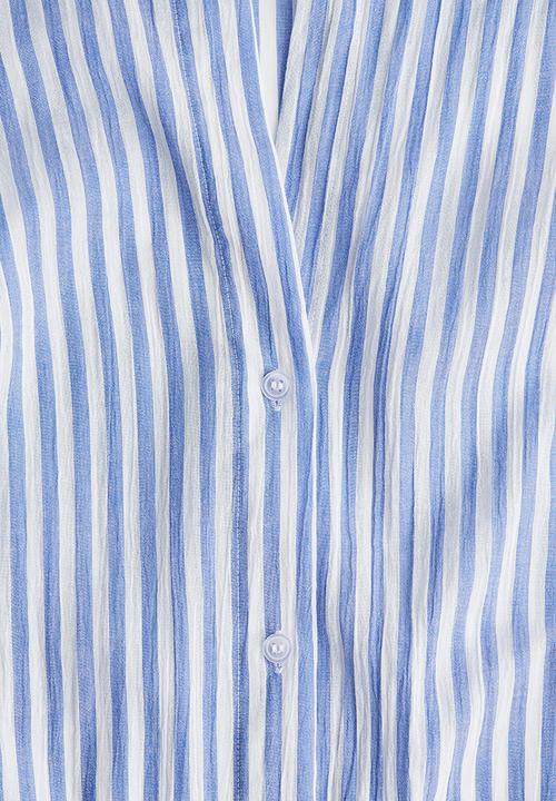 H&M - Long cotton shirt - light blue striped 