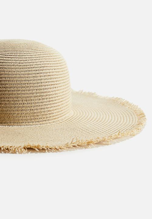 H&M - Frayed-edge straw hat - light beige 