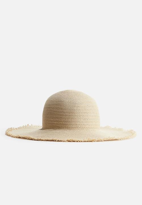 H&M - Frayed-edge straw hat - light beige 