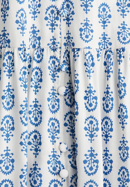 H&M - Crinkled tunic dress - white & blue patterned