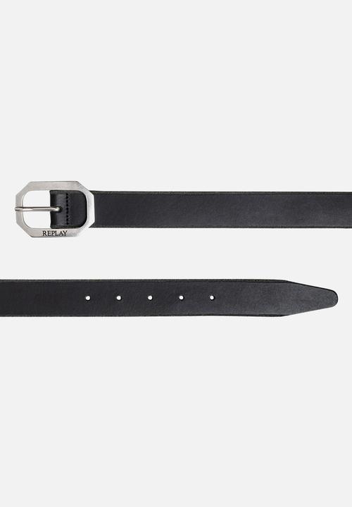 Replay - Split Leather Belt - Black