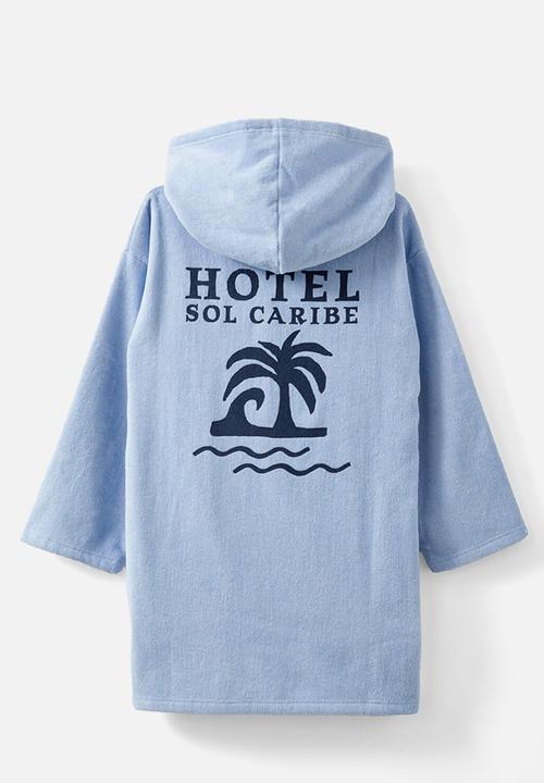Cotton On - Kids zip thru hooded towel - dawn blue/palms