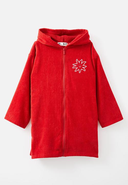 Cotton On - Kids zip thru hooded towel - varsity red/sun & sea