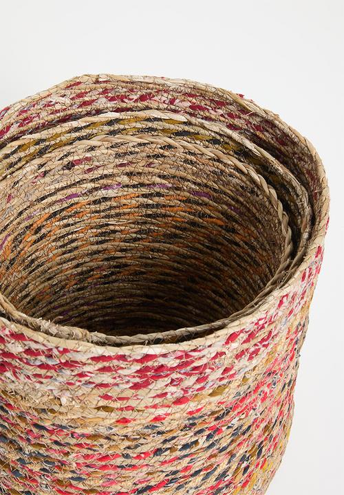 H&S - Milly seagrass basket set of 3 - multi