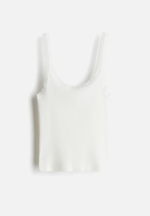 Lace-trimmed vest top - white - 1274285002