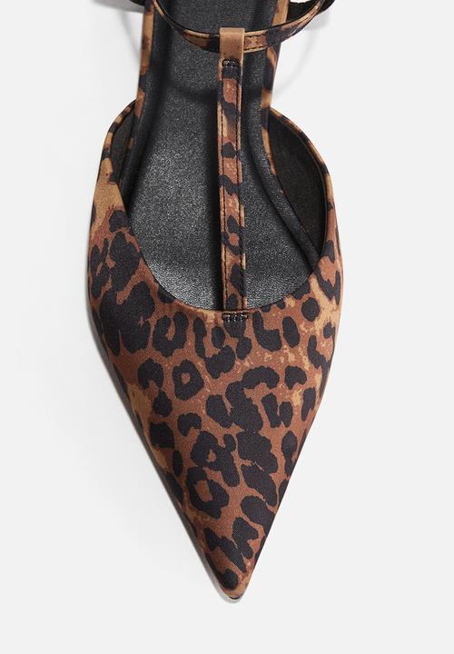 H&M - Pointed satin sandals - dark beige leopard print