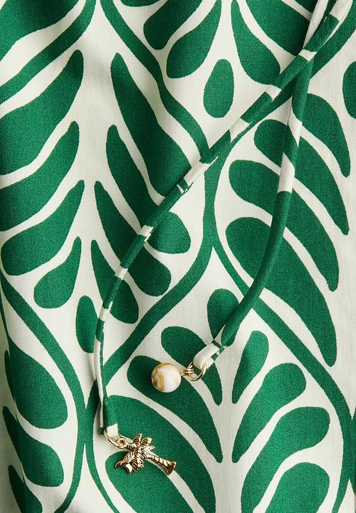 H&M - Drawstring-neck dress - white & green patterned
