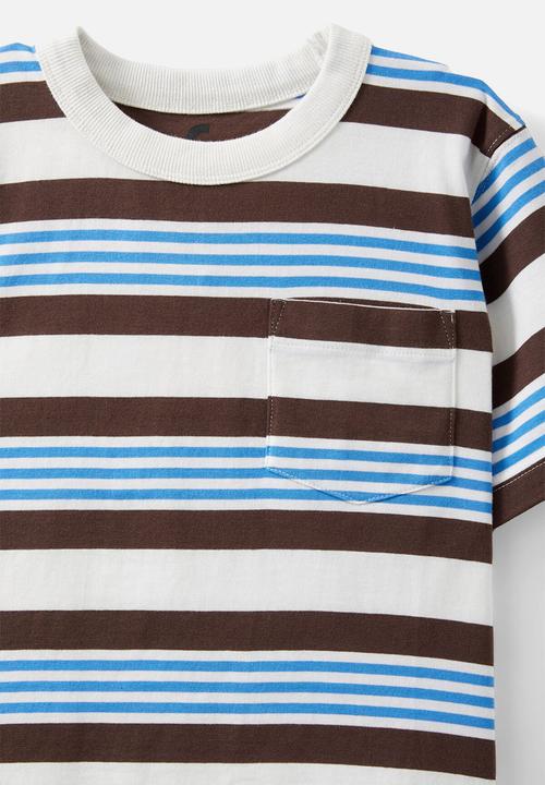 Cotton On - The essential short sleeve tee - vanilla/rocky road/deep sea blue stripe