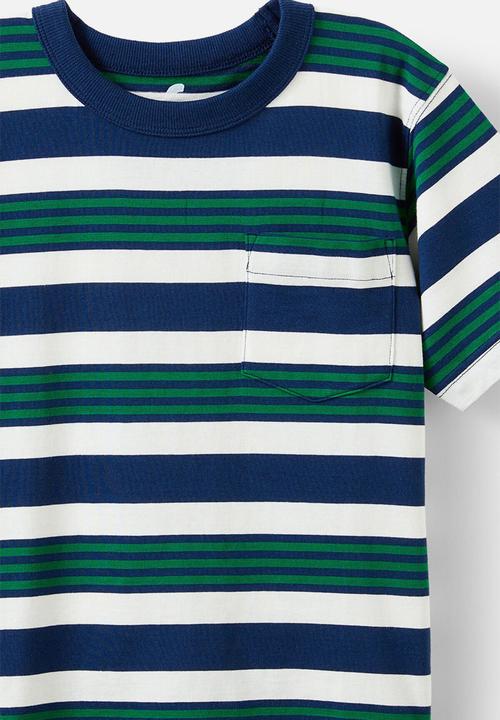 Cotton On - The essential short sleeve tee - deep dive/vanilla/island green stripe