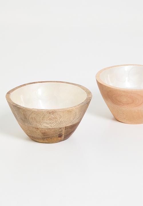 Excellent Houseware - Indica wooden bowls w enamel finish set of 2 - Natural