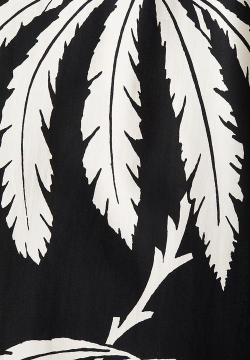 H&M - Drawstring-neck dress - black leaf-patterned