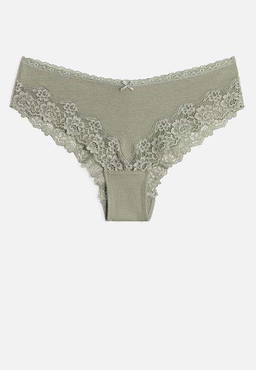 H&M - 3-Pack cotton and lace hipster briefs - khaki green/grey-green
