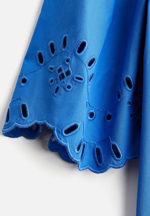 H&M - Puff-sleeved cotton blouse - blue