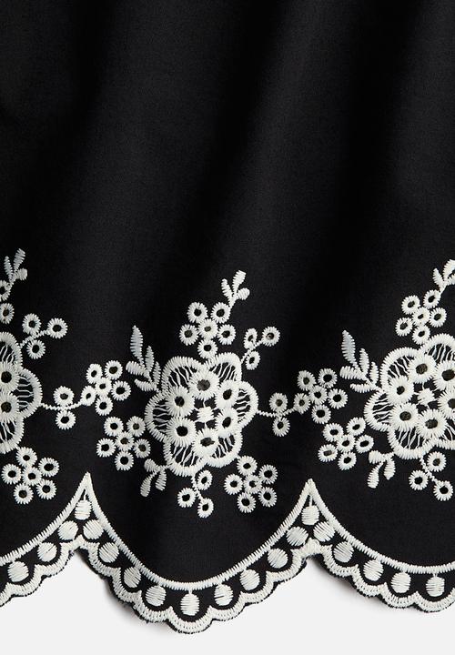 H&M - Embroidered tie-strap top - black flowers