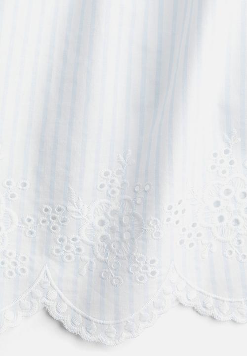 H&M - Embroidered tie-strap top - white striped