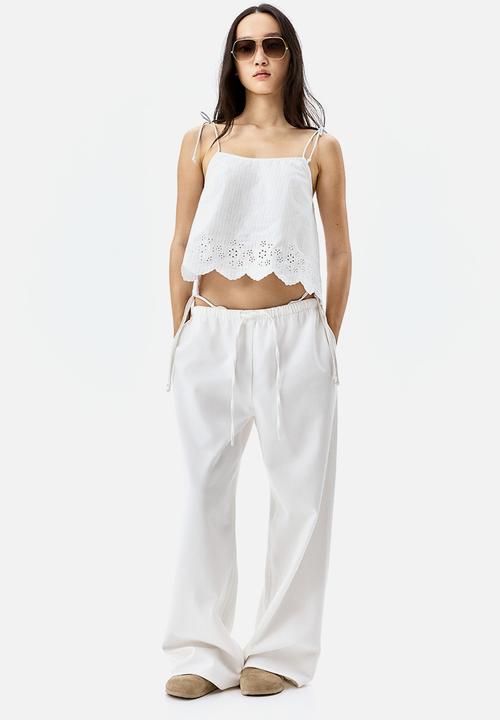 H&M - Embroidered tie-strap top - white striped