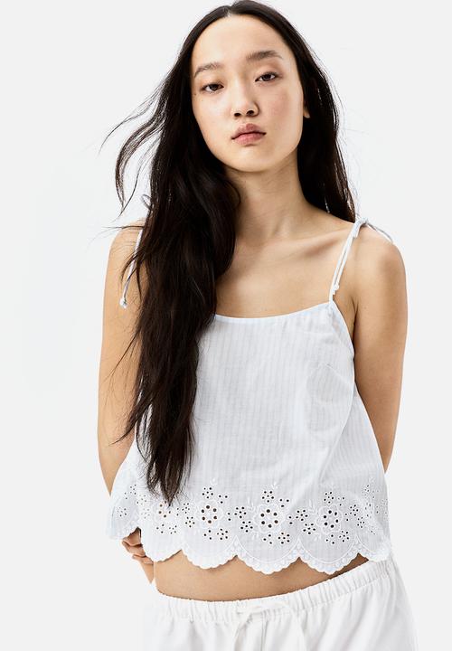 H&M - Embroidered tie-strap top - white striped