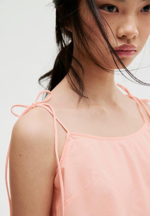 H&M - Embroidered tie-strap top - peach pink