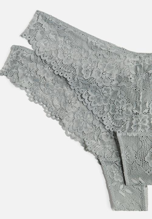 H&M - 2-Pack lace brazilian briefs - grey & green 