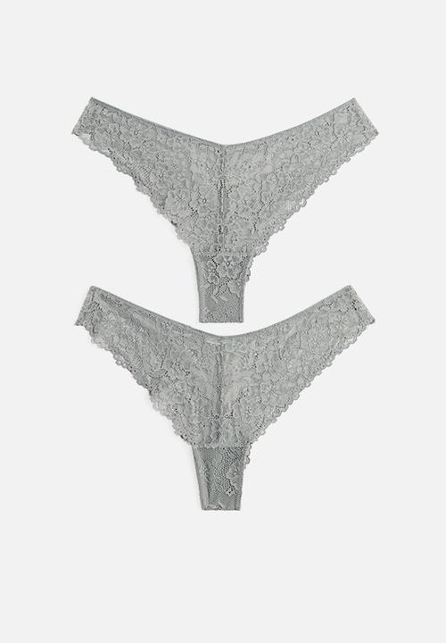 H&M - 2-Pack lace brazilian briefs - grey & green 