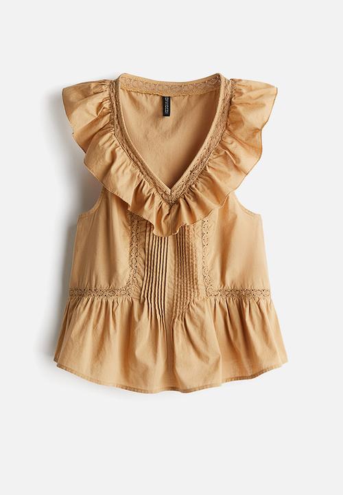 H&M - Frill-trimmed cotton vest top - beige