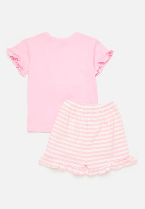 Pop Candy - Top with padded bunny applique & striped shorts - pink