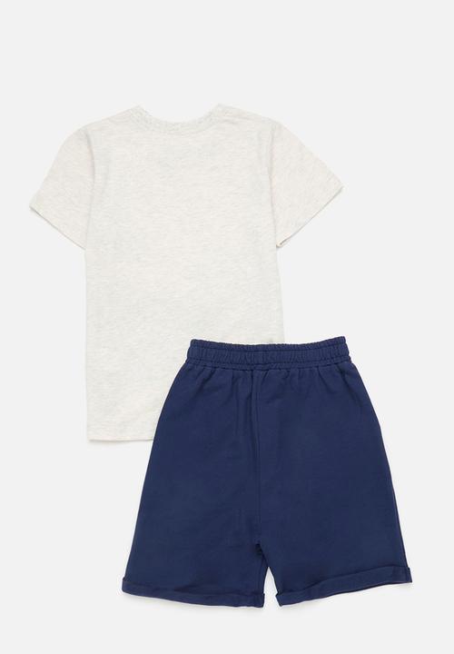 Pop Candy - Graphic print tee & short set - white/bulldozers/navy