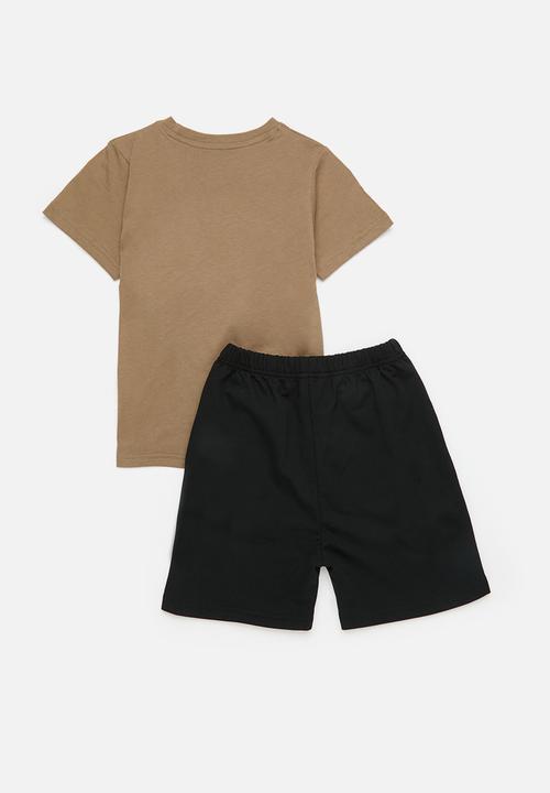 Pop Candy - Embroidered fish tee with 3D shark tail - brown/black