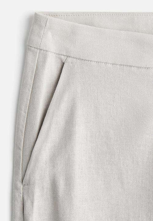 H&M - Wide linen-blend trousers - light greige 