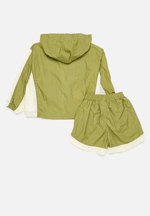 Pop Candy - Hooded windreaker & short set-green & white