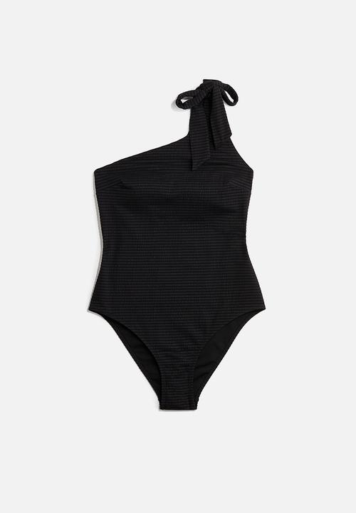 H&M - Padded-cup one-shoulder swimsuit - black