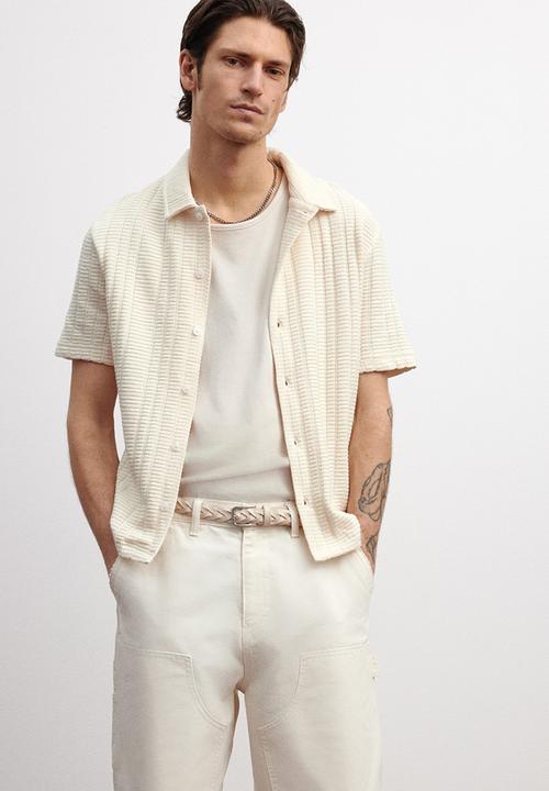 H&M - Regular fit textured-knit shirt - cream