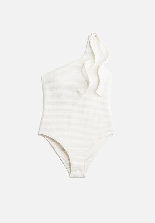 H&M - Padded-cup one-shoulder swimsuit - white