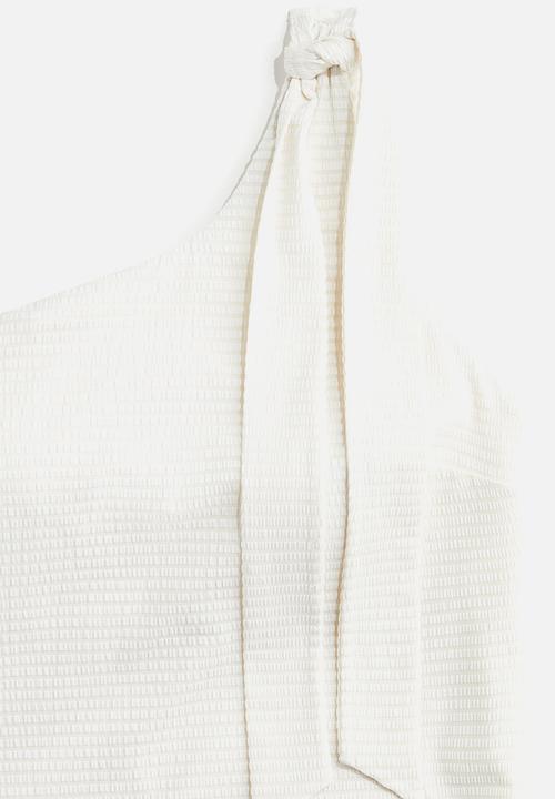 H&M - Padded-cup one-shoulder swimsuit - white