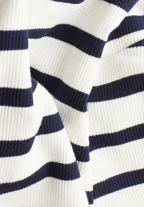 H&M - Off-the-shoulder top - white & navy blue striped