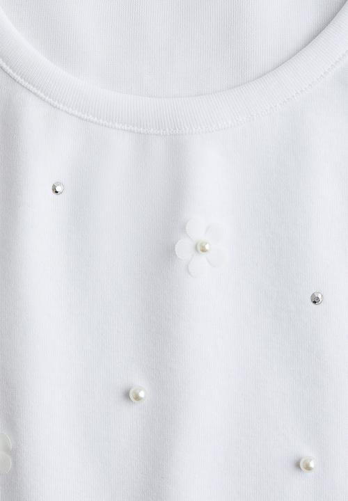 H&M - Embellished cotton top - white