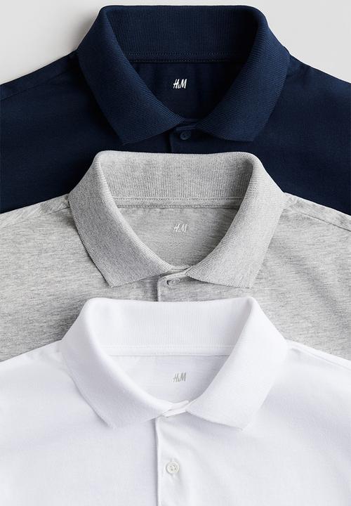 H&M - 3-Pack cotton polo shirts - navy blue/light grey marl