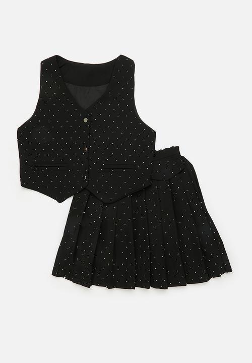 Pop Candy - Pointed vest with pleated skirt - black/pin dots