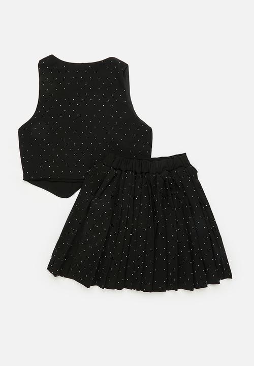 Pop Candy - Pointed vest with pleated skirt - black/pin dots