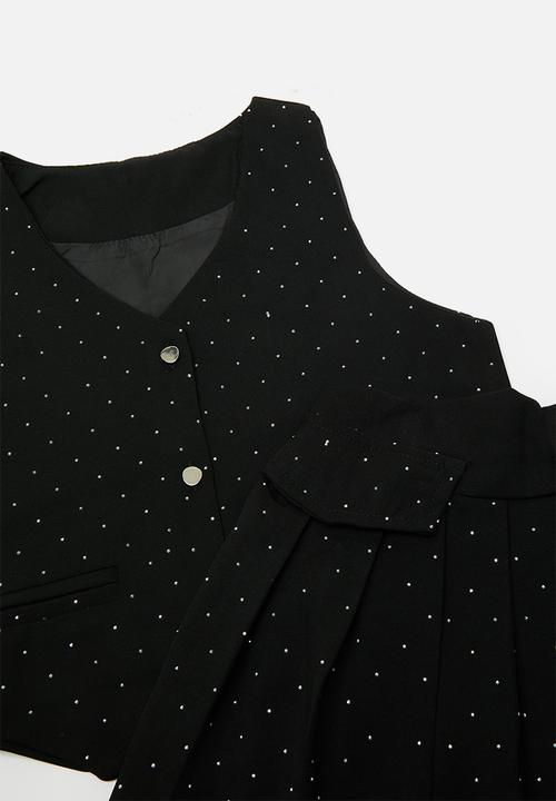 Pop Candy - Pointed vest with pleated skirt - black/pin dots