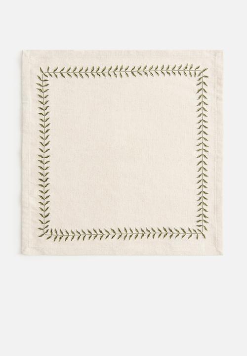 H&M - 4 pack embroidered napkins - beige foliage