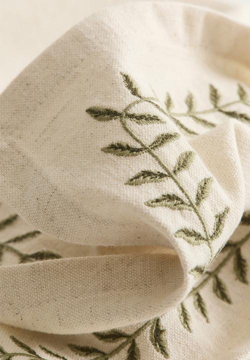 H&M - 4 pack embroidered napkins - beige foliage