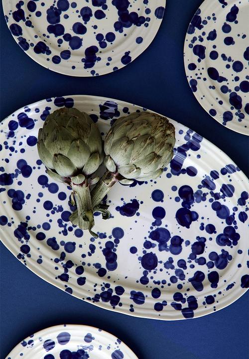 H&M - Speckled-glaze stoneware serving plate - blue speckled